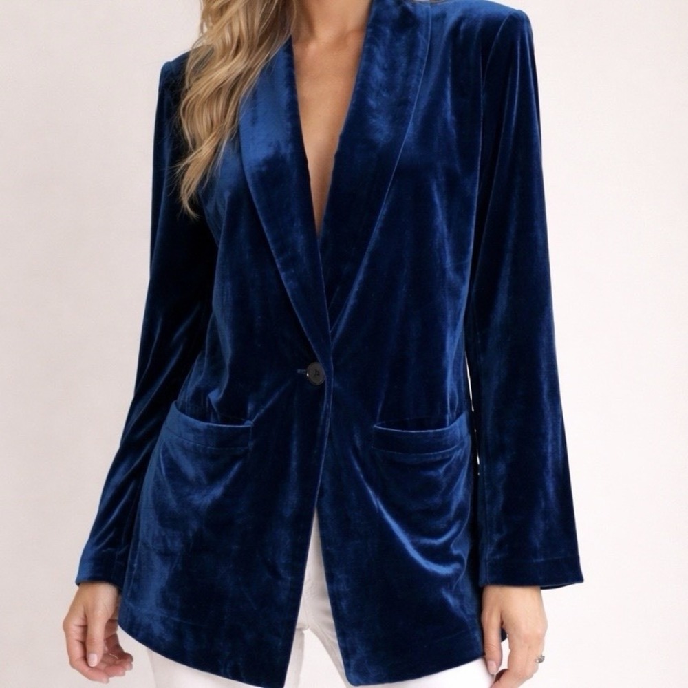 Velvet Blazer Jacket Women S Blue Lagenlook Oversized Evening Velour QuietLuxury